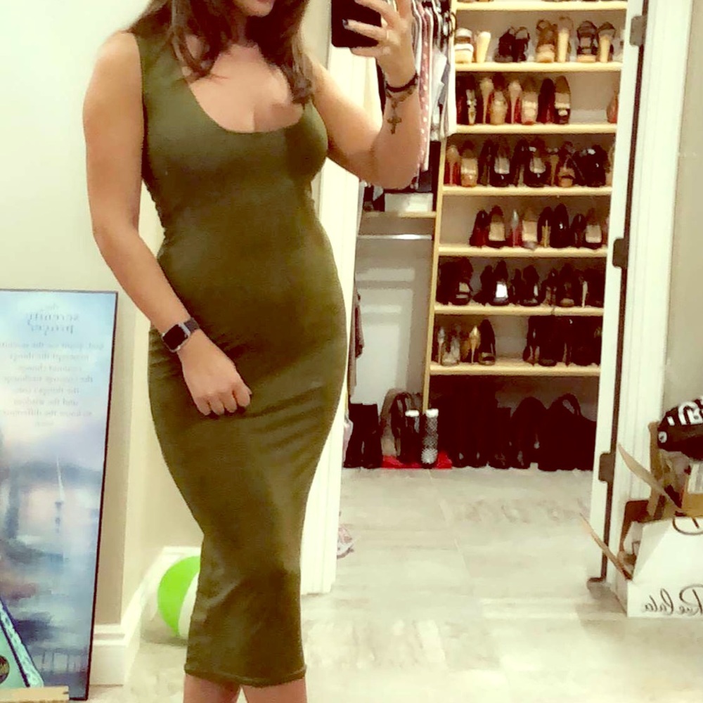 Missguided Olive Green Square Neck Midi Dress